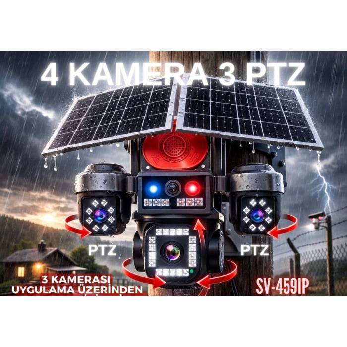 4 Kameralı 3 PTZ Sim Kartlı Solar Kamera Güneş Enerjili Teico-4111
