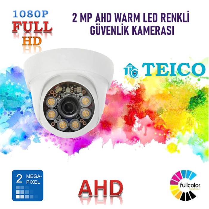 2 Mp Ahd Warm Led Renkli 1080p Dome Güvenlik Kamerası Teico-1224
