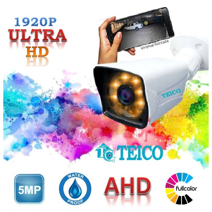 5 Mp Ultra HD 4 Kameralı Güvenlik Kamera Seti Teico- 6445N 500 GB HDD WarmLed Renkli Gece Görüşlü Su geçirmez Cepten İzleme XMEYE