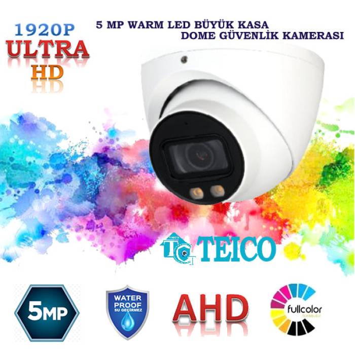 4 Kameralı 5 Mp Ultra Hd Sesli Güvenlik Kamera Seti Teico- 6645 WarmLed Renkli Gece Görüşlü Su geçirmez Cepten İzleme XMEYE