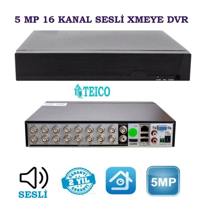 5 MP 16 Kanal Kendinden Sesli AHD Hibrit Kamera Kayıt Cihazı DVR Teico-7650