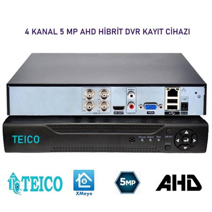 5 MP 4 Kanal AHD Hibrit Metal Kasa Kamera Kayıt Cihazı DVR Teico-7045