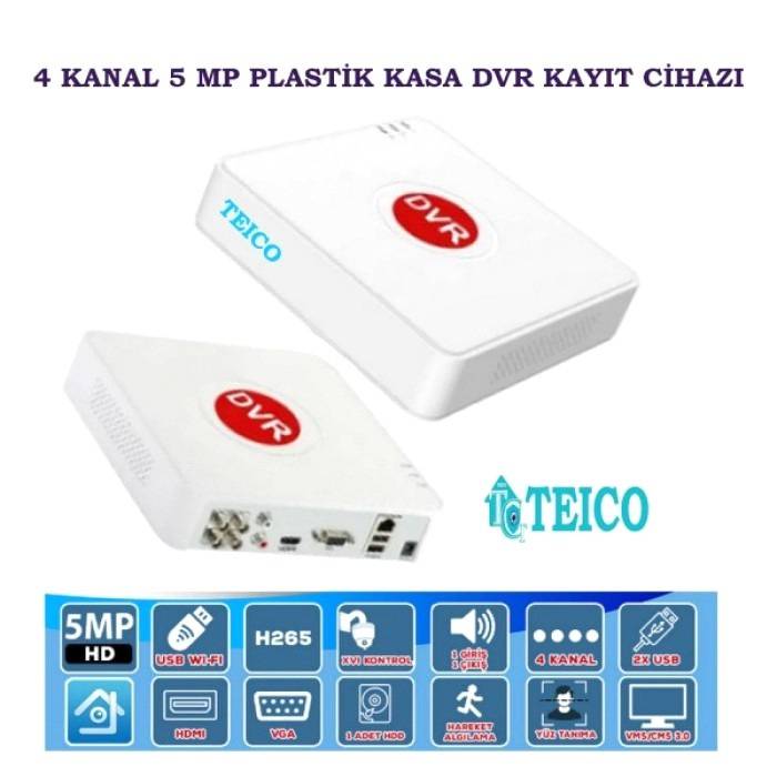 5 MP 4 Kanal AHD Hibrit Plastik Kasa MOBİL DVR Kamera Kayıt Cihazı Teico-7054