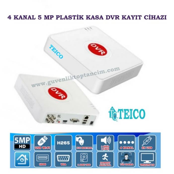 5 MP 4 Kanal AHD Hibrit Plastik Kasa MOBİL DVR Kamera Kayıt Cihazı Teico-7054