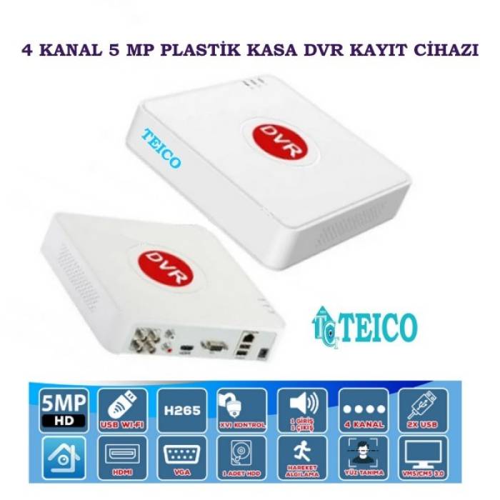 5 MP 4 Kanal AHD Hibrit Plastik Kasa Kamera Kayıt Cihazı DVR Teico-7450