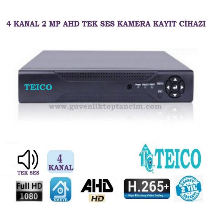 4 Kameralı 2 MP Full Hd 1080p Güvenlik Kamera Seti 320GB HDD Teico- 6242N Gece Görüşlü Su Geçirmez Cepten İzleme XMEYE