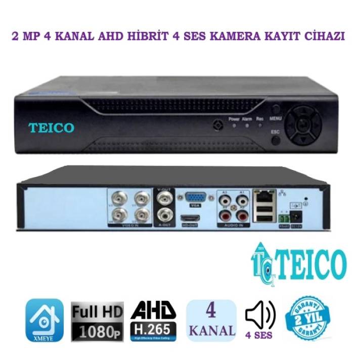 2 Mp 4 Kanal 4 Ses Ahd Hibrit Kamera Kayıt Cihazı Xmeye Dvr Teico-7424