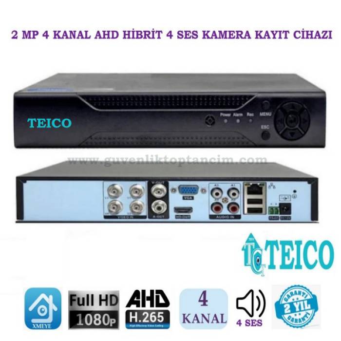 2 Mp 4 Kanal 4 Ses Ahd Hibrit Kamera Kayıt Cihazı Xmeye Dvr Teico-7424
