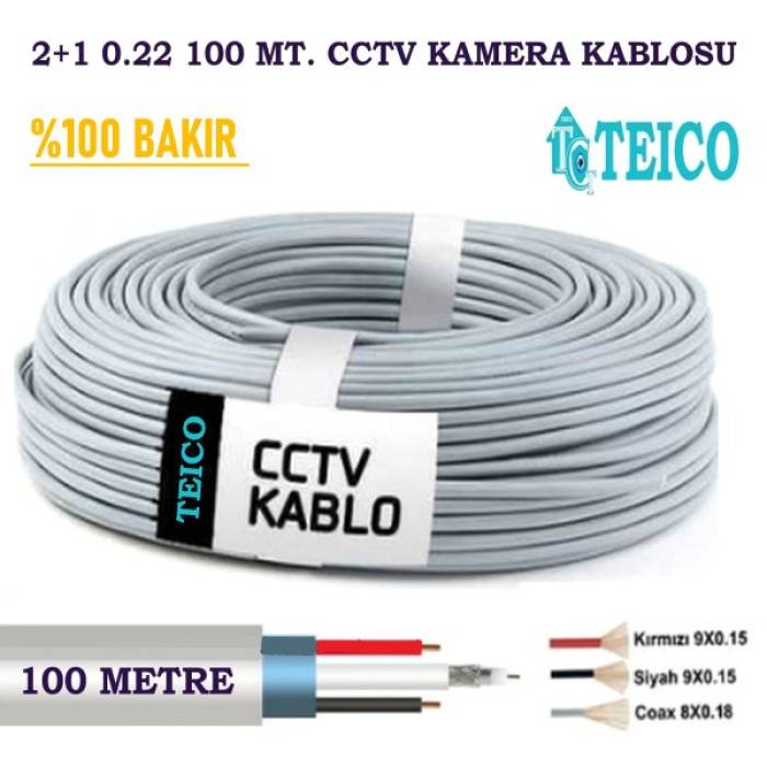 2+1 0.22 100 Metre Saf Bakır CCTV Kamera Kablosu Teico-2211