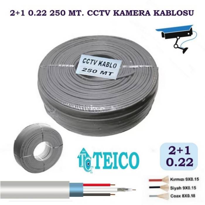 2+1 0.22 mm 250 Metre CCTV Kamera Kablosu A Kalite Teico-2125