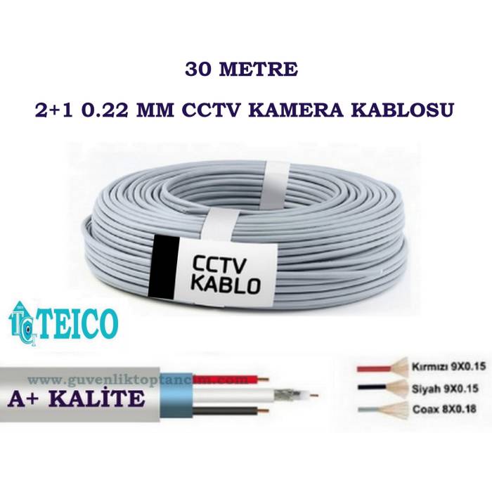 2+1 0.22 30 Metre CCTV Kamera Kablosu Teico-2230