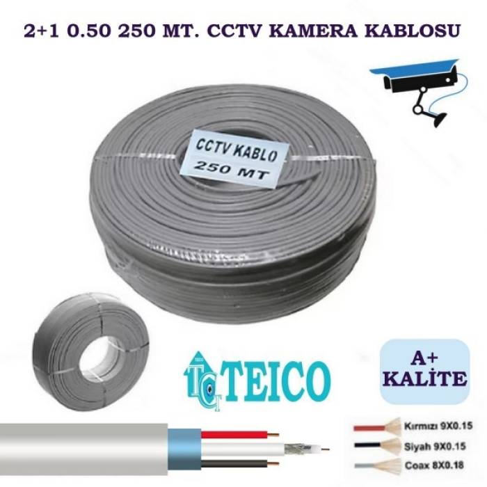 2+1 0.50 mm 250 Metre CCTV Kamera Kablosu A Kalite Teico-2250