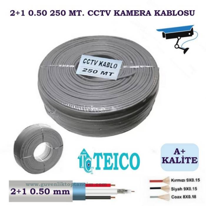 2+1 0.50 mm 250 Metre CCTV Kamera Kablosu A Kalite Teico-2250
