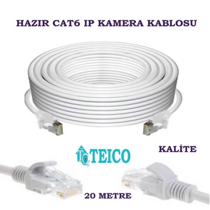 Cat6 Patch Kablo 20 Metre 23 AWG Hazır Uçları Fabrikasyon Yapılı Ip Kamera Kablosu Teico-5520
