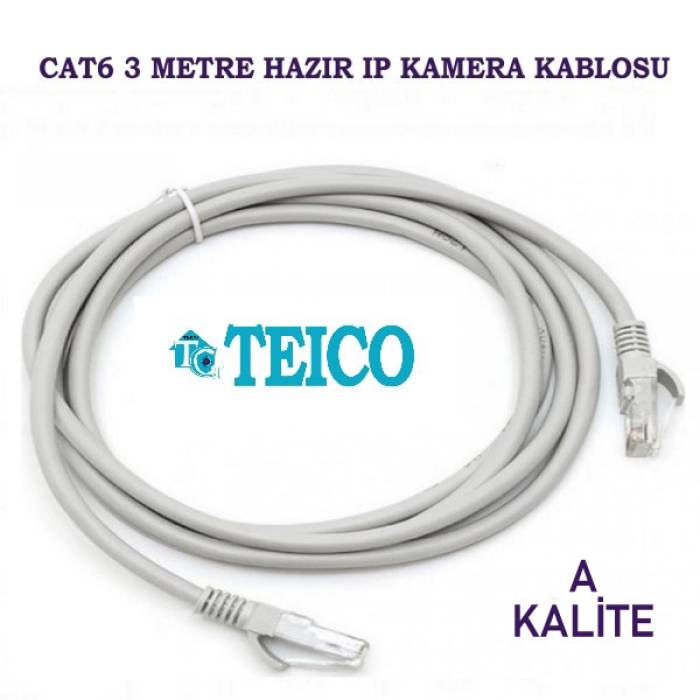 Cat 6 PATCH KABLO 3 Metre 23 AWG Hazır Uçları Fabrikasyon Yapılı Ip Kamera Kablosu Teico-5513