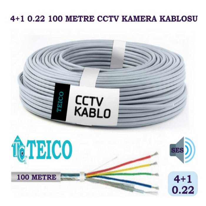 4+1 0.22 100 Metre CCTV Sesli Kamera Kablosu A Kalite Teico-2410