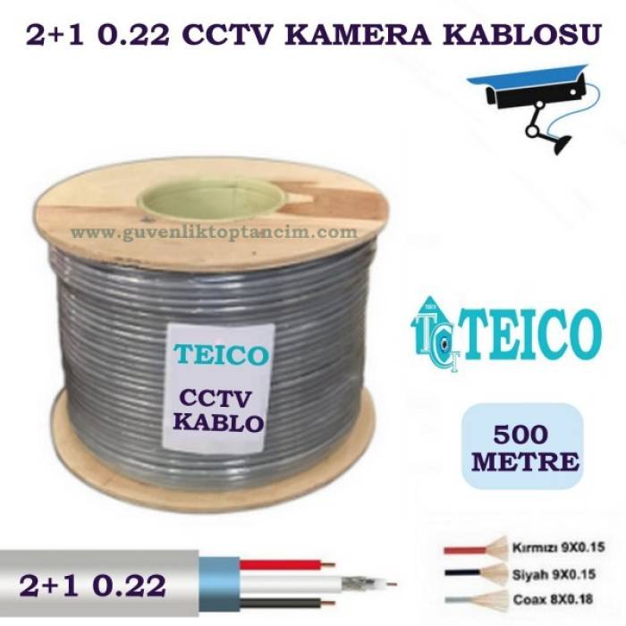 2+1 0.22 mm 500 Mt. A Kalite CCTV Kamera Kablosu Teico-2522