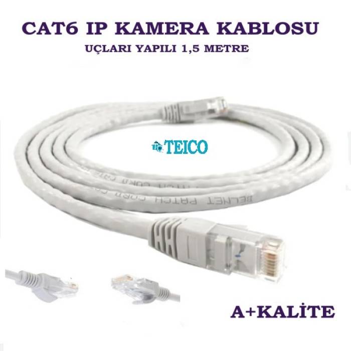 Cat 6 1,5 Metre 23 AWG Hazır Uçları Fabrikasyon Yapılı Ip Kamera Kablosu Teico-5515