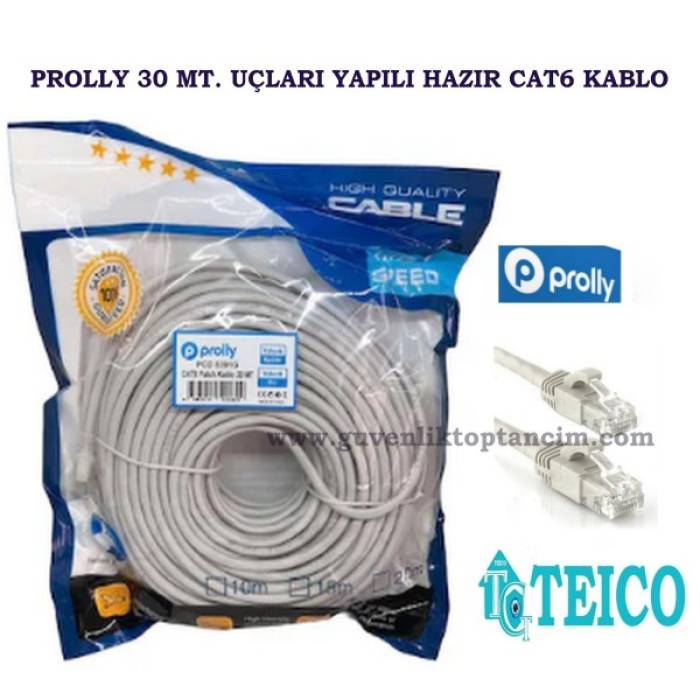Cat6 Patch Kablo 30 Mt. 23 AWG Hazır Uçları Yapılı Ip Kamera Kablosu Teico-5330