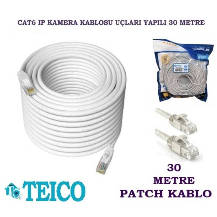 Cat 6 Patch Kablo 30 Mt. 23 AWG Hazır Uçları Yapılı Ip Kamera Kablosu Teico-5330