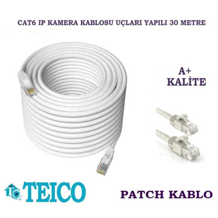 Cat6 Patch Kablo 30 Mt. 23 AWG Hazır Uçları Yapılı Ip Kamera Kablosu Teico-5330
