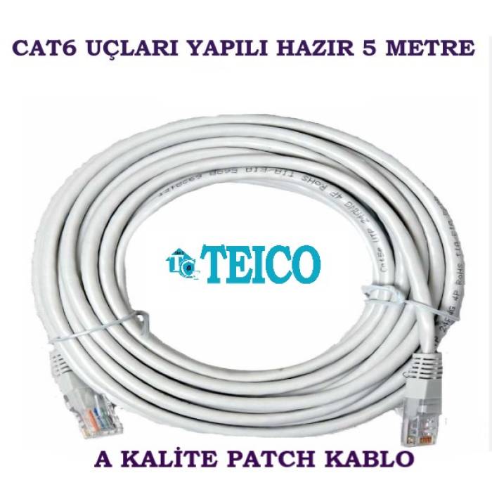 Cat 6 Patch Kablo 5 Metre 23 AWG Hazır Uçları Fabrikasyon Yapılı Ip Kamera Kablosu Teico-5505