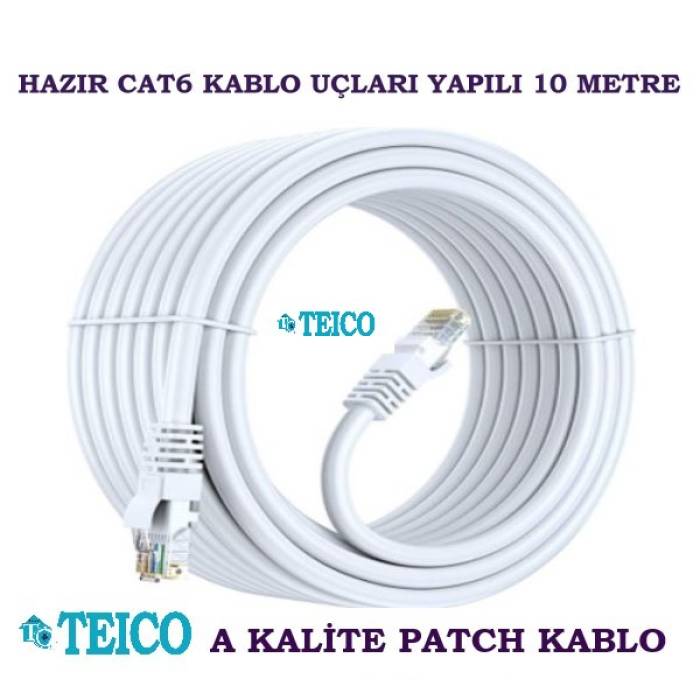 Cat6 Patch Kablo 10 Metre 23 AWG Hazır Uçları Fabrikasyon Yapılı Ip Kamera Kablosu Teico-5510