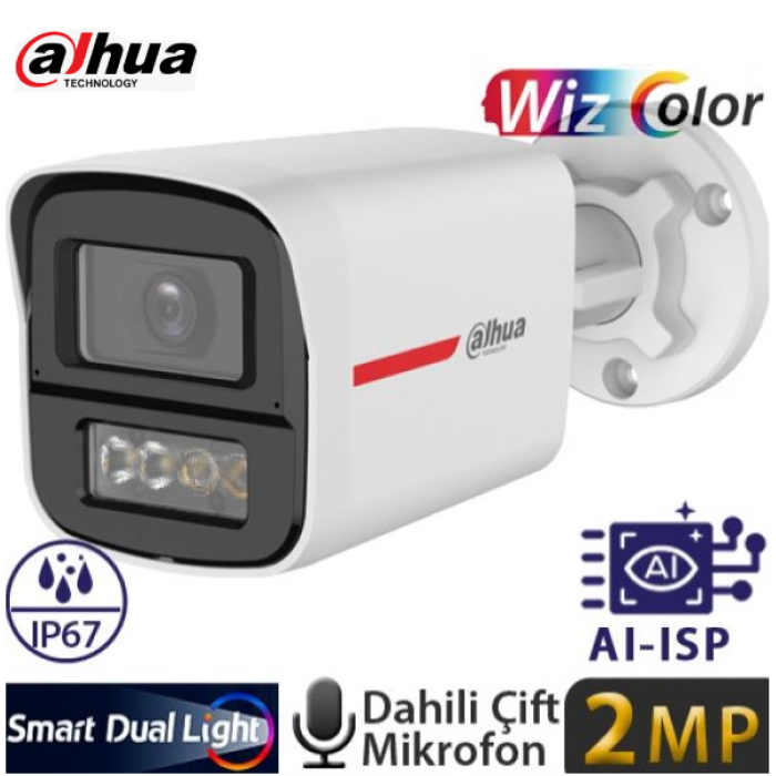 Dahua 2 MP Renkli Bullet Kamera WizColor HDCVI Sabit Odaklı HAC-HFW1249X-A-PRO- DIP