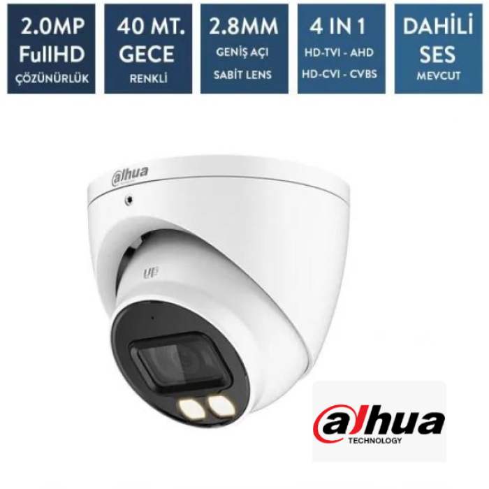 Dahua 2 MP Full Color Dahili Mikrofon Dome Kamera HAC-HDW1209TQ-A-LED-0280B