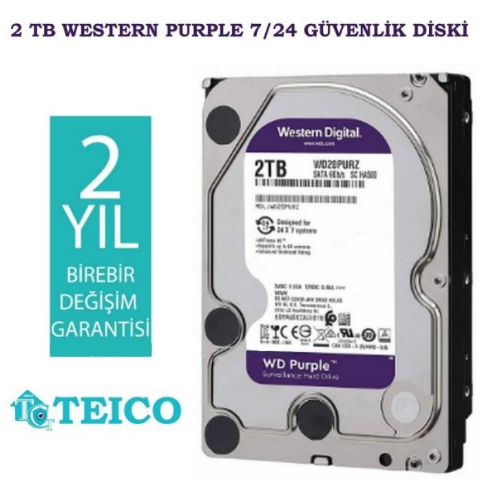 2 TB WD Purple 7/24 Güvenlik Hard Diski 2 Yıl Birebir Değişim Garantili