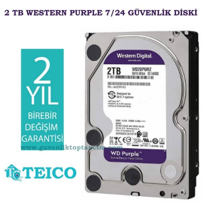 2 TB WD Purple 7/24 Güvenlik Hard Diski 2 Yıl Birebir Değişim Garantili