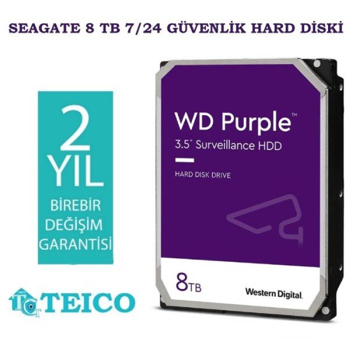 8 TB WD Purple 7/24 Güvenlik Hard Diski 2 Yıl Birebir Değişim Garantili