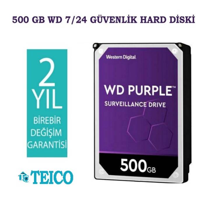 500 GB HDD WD 7/24 Güvenlik Hard Diski 2 Yıl Birebir Değişim Garantili
