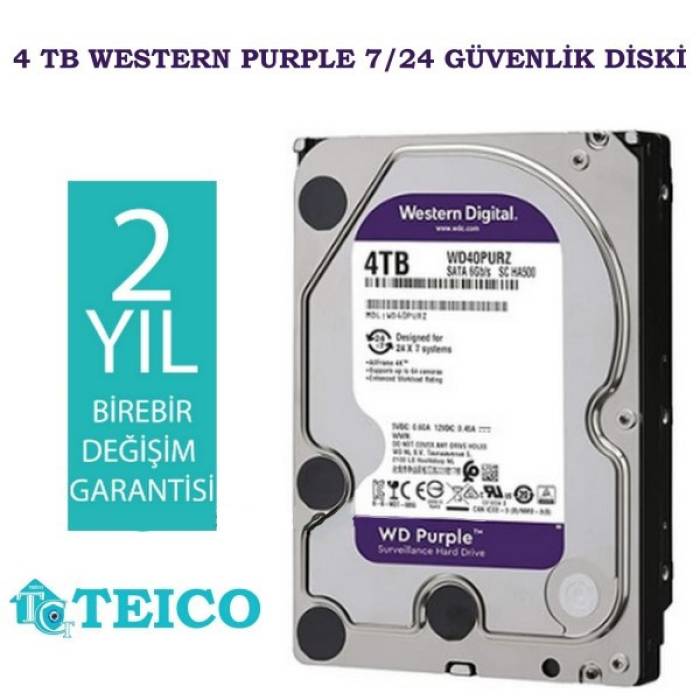 4 TB WD Purple 7/24 Güvenlik Hard Diski 2 Yıl Birebir Değişim Garantili