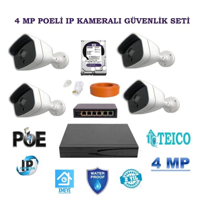4 MP Poeli Ip 4 Kameralı Herşey Dahil Güvenlik Seti Teico-6440