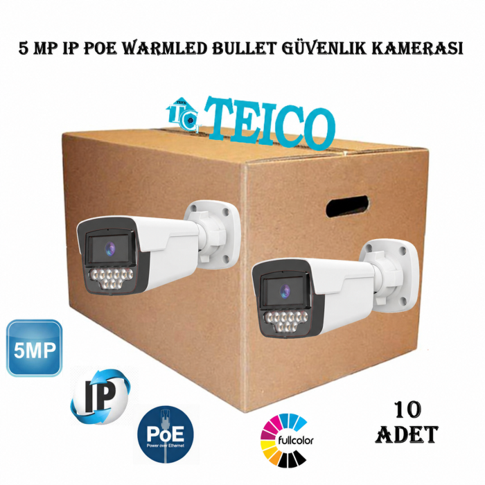 5 MP IP PoE Warm Led Toptan IP Bullet Güvenlik Kamerası Teico-395010