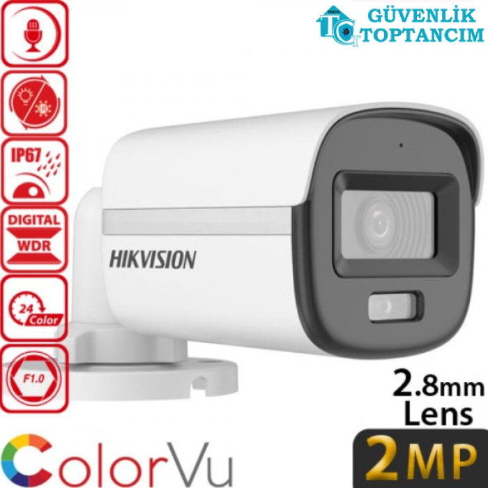 Hikvision 2 MP 1080p  Colorvu Sesli Bullet Güvenlik Kamerası DS-2CE10DF0T-LPFS