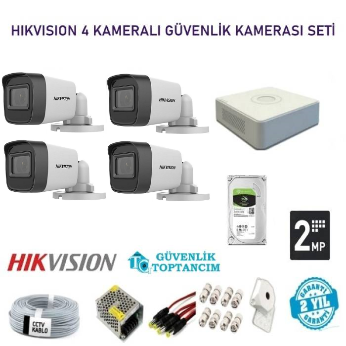 Hikvision 2 MP 4 Kameralı Herşey Dahil HDCVI Güvenlik Kamerası Seti