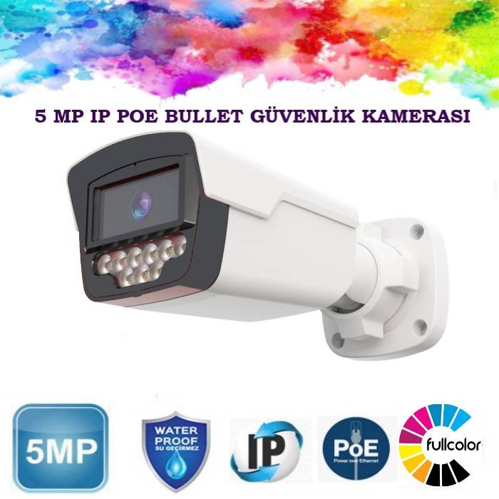 5 MP IP PoE Warm Led Renkli Sesli Bullet Güvenlik Kamerası Teico-3950