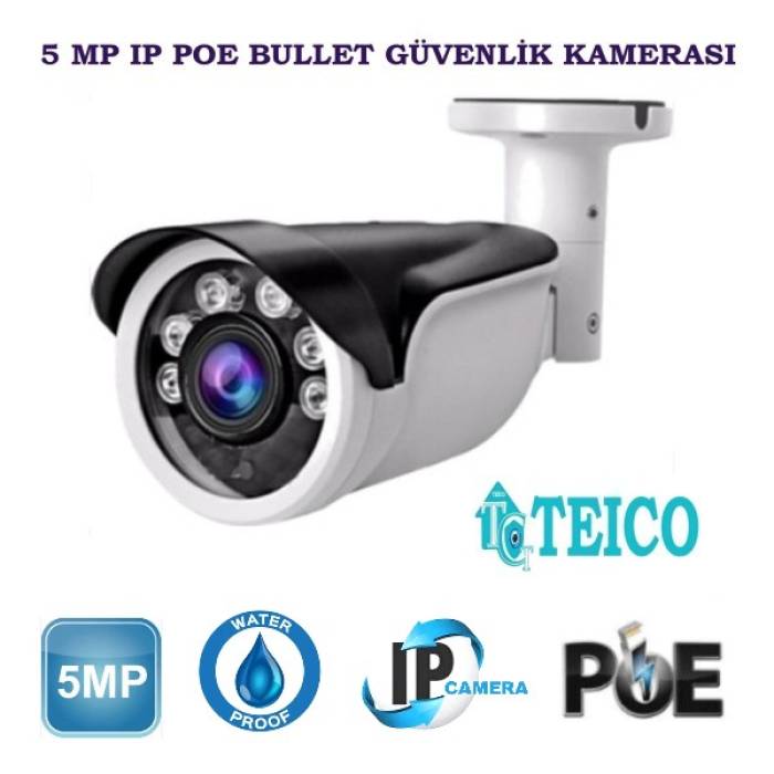 5 MP Ip PoE Plastik Kasa Bullet Güvenlik Kamerası Teico-3516