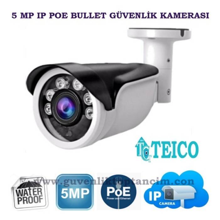 5 MP Ip PoE Plastik Kasa Bullet Güvenlik Kamerası Teico-3516