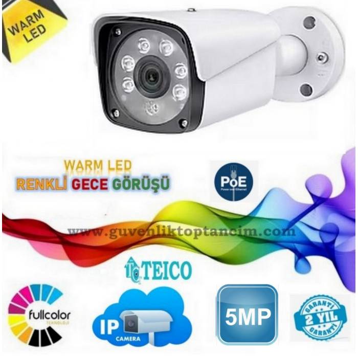 5 MP IP PoE Warm Led Metal Kasa Bullet Güvenlik Kamerası Teico-3480