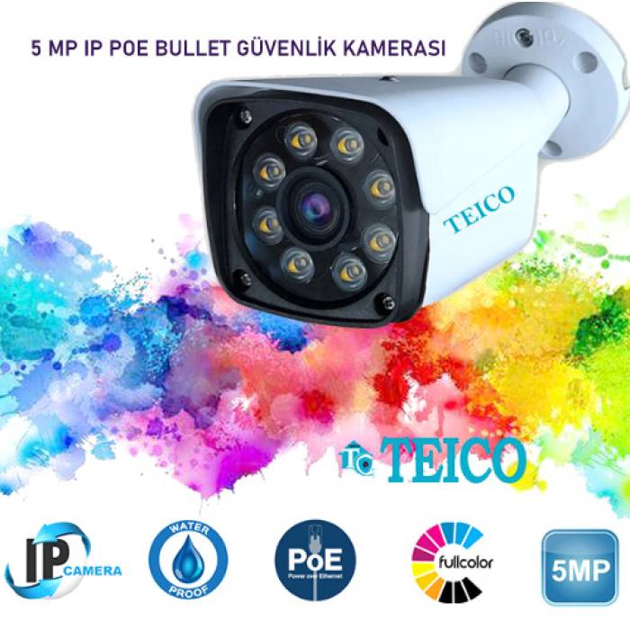 5 MP IP PoE Warm Led Metal Kasa Bullet Güvenlik Kamerası Teico-3480