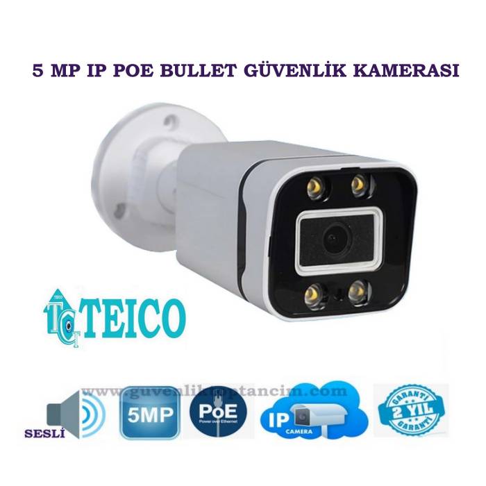 5 MP IP PoE Sesli Bullet Güvenlik Kamerası Teico-3545