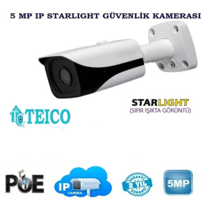 5 MP Ip PoE Starlight Bullet Mini Metal Kasa Güvenlik Kamerası Teico-3540