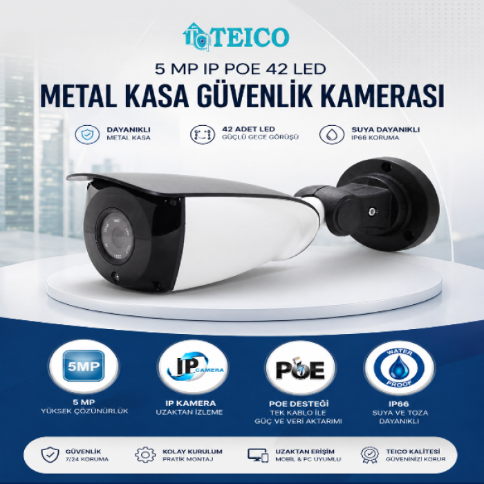 5 MP Ip Poe Metal Kasa Bullet Güvenlik Kamerası Teico-3542