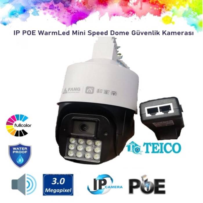 Çift Kameralı Adaptörlü Hareketli Sesli IP POE Mini Speed Dome Güvenlik Kamerası Teico-4403