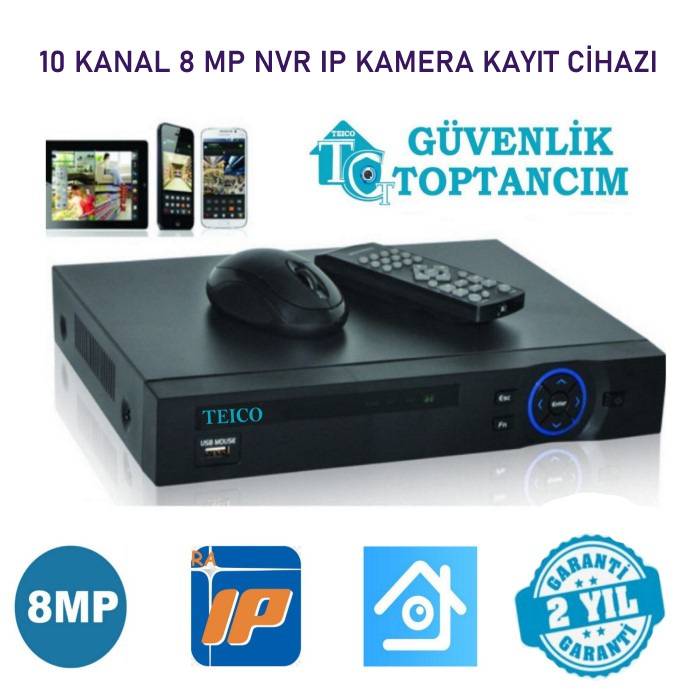 8 Mp 10 Kanal IP Kamera Kayıt Cihazı NVR Teico-9810