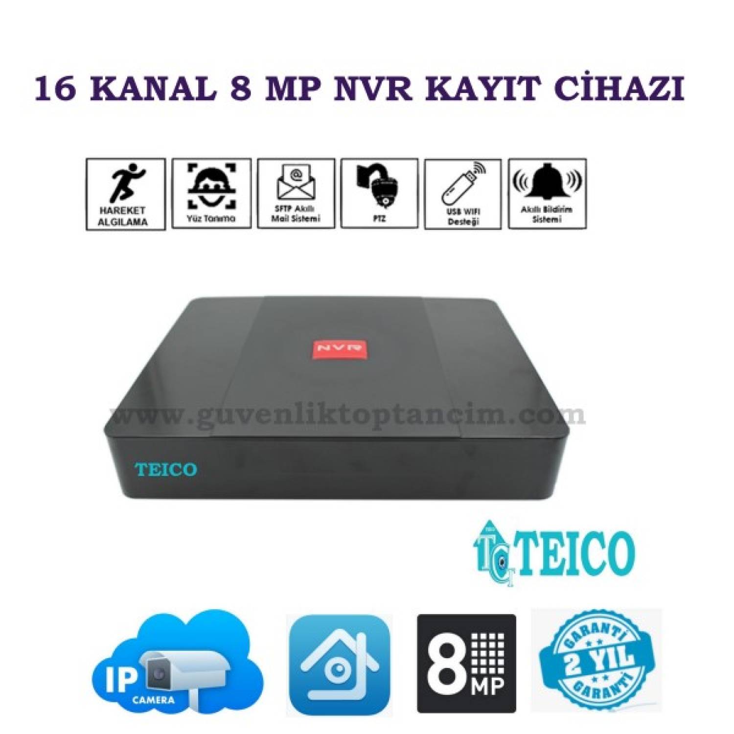 16 Kanal IP Kamera Kayıt Cihazı 8 MP NVR Teico-9816