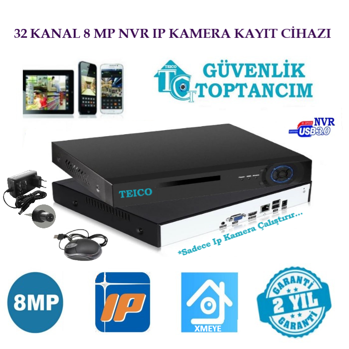 32 Kanal IP Kamera Kayıt Cihazı 8 MP NVR Teico-9832